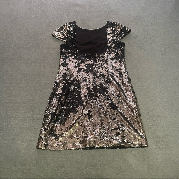 Sam Edelman sequin cap sleeve dress size 8 gold black VGUC - Picture 3 of 11